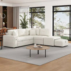 Canapé d'angle 4 places avec lit gigogne, pouf, ports USB et tablette rabattable