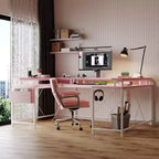 COZONY Bureau de jeu en forme de U/L 78", bureau d'ordinateur réversible avec prises de courant, lumières LED, support de moniteur et étagère de rangement, bureau d'angle pour le bureau à domicile