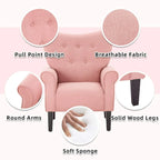 Fauteuil d'appoint moderne Erommy, fauteuil à dossier haut, canapé simple en tissu rembourré avec boutons et pieds en bois pour salon
