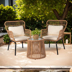 Ensemble bistrot 3 pièces en osier pour conversation, salon de jardin en rotin résistant aux intempéries avec coussins