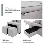Sectionnel réversible en L de 104,5 po avec chaise longue de rangement et 2 poufs – Canapé-lit convertible 3 places pour salon
