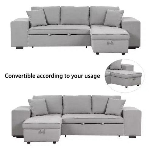 Sectionnel réversible en L de 104,5 po avec chaise longue de rangement et 2 poufs – Canapé-lit convertible 3 places pour salon