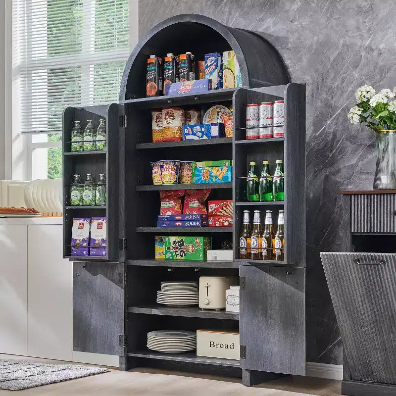 Garde-manger haut et arqué de 71 po, armoire de rangement moderne avec 3 tablettes réglables, 6 tablettes de porte, pour cuisine, salon