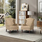 2 fauteuils d'appoint à dossier haut traditionnels, revêtus de tissu
