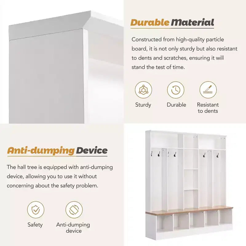 Meuble d'entrée large CLIHOME avec banc de rangement, armoire à chaussures minimaliste avec cubes de rangement et étagères