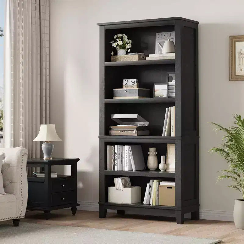 GustoWave 71 Grande bibliothèque avec étagères réglables 80 cm de large Étagère en bois à 5 niveaux Bibliothèques de style Ferme Bibliothèque Vintage