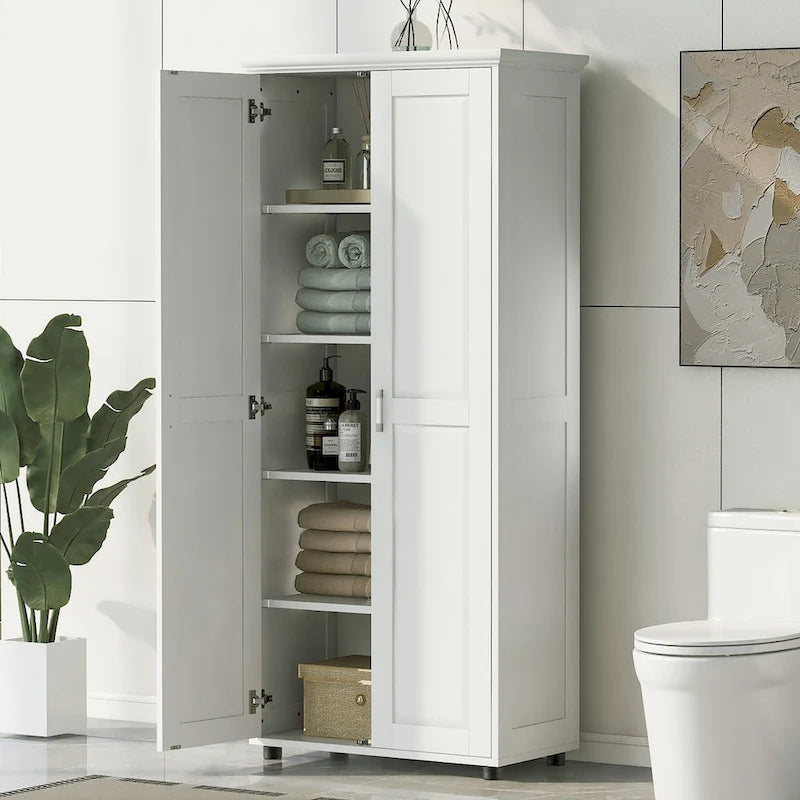 Meuble de rangement pour salle de bain à deux portes, étagère réglable, panneau MDF