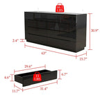 Commode haute brillance 63 po avec 8 tiroirs lumineux et plateau spacieux