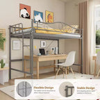 Lit mezzanine double avec échelle amovible et garde-corps de sécurité intégral, lit mezzanine double avec cadre en métal robuste d'une capacité de 180 kg, gain de place.