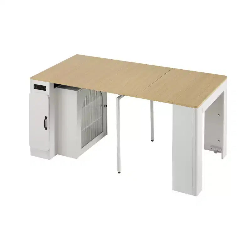 Table à manger extensible Whisen, table îlot mobile roulante avec 3 rallonges amovibles, meuble de rangement