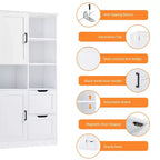 Meuble de rangement haut de salle de bain de 157 cm, armoire de rangement sur pied avec tiroir et étagère réglable, armoire de rangement polyvalente pour salle de bain et salon