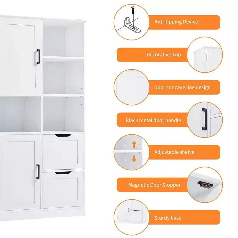 Meuble de rangement haut de salle de bain de 157 cm, armoire de rangement sur pied avec tiroir et étagère réglable, armoire de rangement polyvalente pour salle de bain et salon