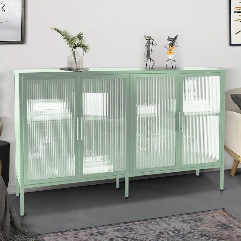 Meuble en métal et verre trempé avec étagère réglable