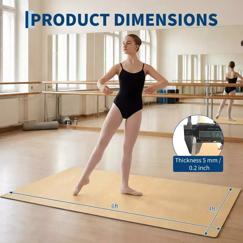 Tapis de danse portable en PVC 4x6, tapis de danse antidérapant et résistant aux rayures de 5 mm d'épaisseur pour ballet, jazz, claquettes, yoga, pilates et exercices à domicile
