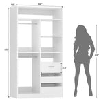 Organisateur de placard avec tiroirs en bois, système de rangement autoportant avec tringles de suspension