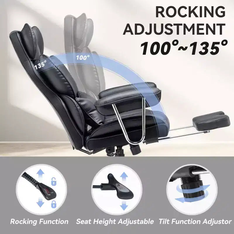 Efomao Chaise de Bureau Ergonomique 400 lbs, Grande Chaise d'Ordinateur en Cuir PU pour Personnes de Grande Taille, Fauteuil de Direction avec Repose-Pieds et Soutien Lombaire