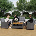 Heynemo Ensemble de mobilier de patio 4 pièces, salons de conversation de patio en osier tout temps avec table basse à 2 niveaux, canapé d'extérieur