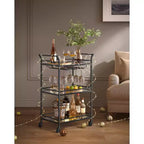 Chariot de bar, Desserte de bar à domicile, Petit chariot de bar avec étagère à 3 niveaux, Range-bouteilles, Porte-verres, Chariot de bar, 38 x 60 x 92 cm