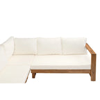 Canapé d'angle en forme de L, ensemble de canapés de patio avec table, canapé de salon en bois, ensemble de conversation extérieur 4 pièces