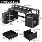 Bureau d'angle en L de 165 cm avec LED RVB, support d'écran et armoire de rangement – 1 personne | Blanc / Chêne / Gris anthracite / Noir
