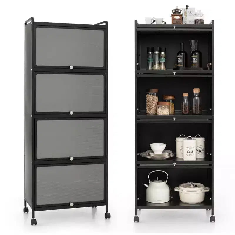 Meuble de cuisine Costway à 5 niveaux avec rangement, buffet mobile pour micro-ondes, portes basculantes, blanc/noir/gris/vert