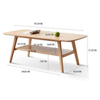 Table basse Grondin Nordic en bois massif naturel à 2 niveaux avec étagère, Table basse d'appoint rectangulaire