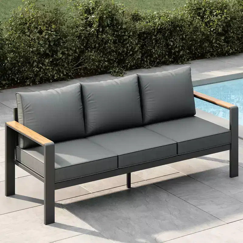 Salon de jardin en aluminium, canapé d'extérieur modulable avec 5 coussins épais, 4 accoudoirs et table basse pour jardin, terrasse, arrière-cour
