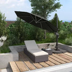 Ensemble de 2 chaises longues avec dossier réglable sur 5 positions, table basse d'extérieur, coussins déperlants, chaises de piscine en rotin PE