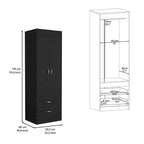18.9 Armoire moderne à deux portes avec deux tiroirs inférieurs et tringle de suspension pour chambre à coucher