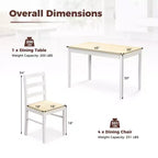 Costway Ensemble repas 5 pièces Bois massif Mobilier de cuisine avec table rectangulaire et 4 chaises Naturel/Café/Gris
