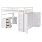 Lit mezzanine CLIHOME grand format avec 3 tiroirs de rangement, bureau et armoire