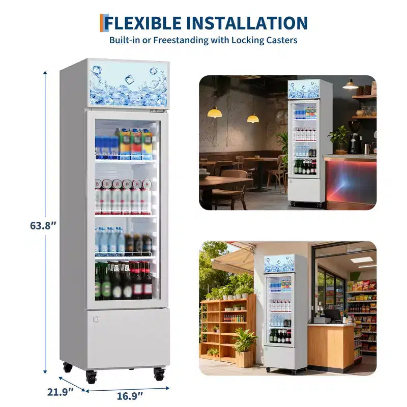 Réfrigérateur à boissons COZONY avec porte vitrée, glacière commerciale de 6,1 pi³ avec boîte lumineuse, sans givre pour bar, restaurant, magasin