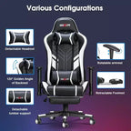Douxlife Fauteuil de Jeu Ergonomique Moderne avec Massage à 7 Points, Repose-Pieds et Accoudoirs Réglables Noir et Blanc