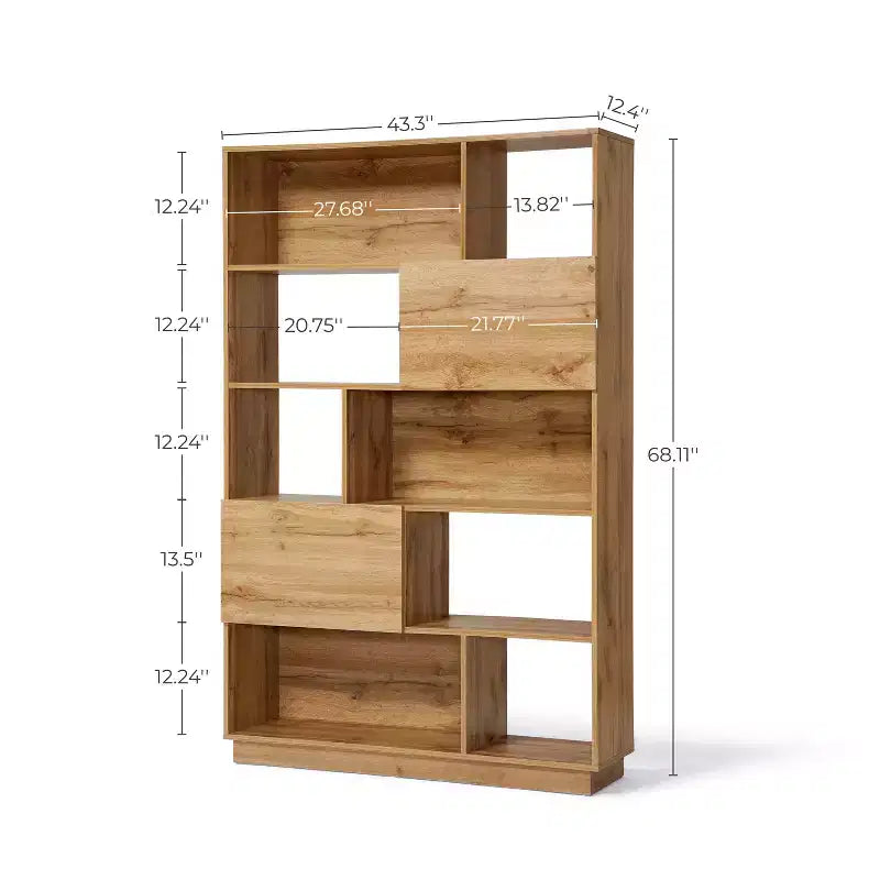 Bibliothèque haute LuxenHome de 173 cm avec 8 étagères et 2 armoires, bibliothèque à cubes à 5 niveaux avec portes, étagère de présentation avec rangement pour salon marron