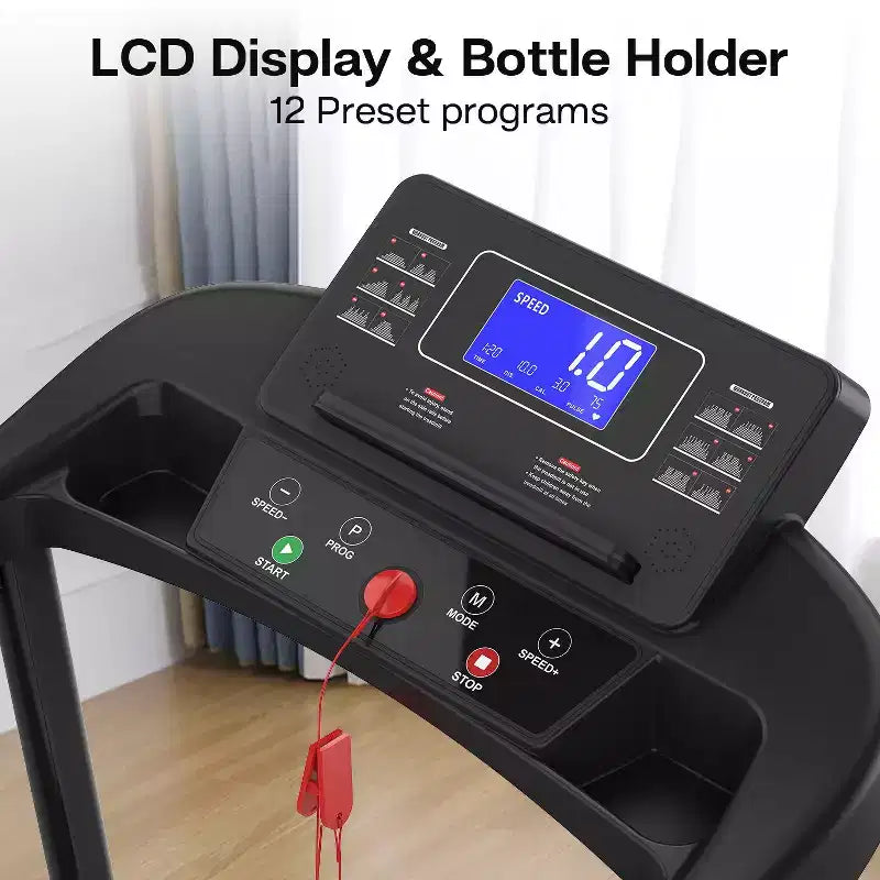 Tapis de marche pliable pour seniors, design sûr et stable avec longue rampe, grand écran LED, capacité de poids de 136 kg