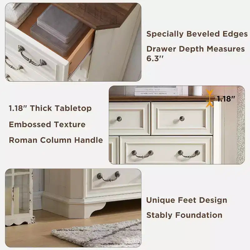 Commode 7 tiroirs de 54 po pour chambre à coucher, coffre de rangement rustique vintage pour salon et couloir