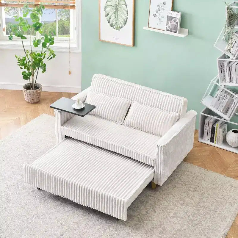 Canapé convertible gain de place TUYOHW, canapé-lit en velours côtelé avec plateau de table mobile et port USB, causeuse multifonctionnelle pour salon