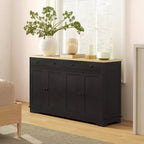 Buffet bas HOMCOM avec rangements, Meuble de cuisine moderne avec 4 portes, 2 tiroirs et 2 étagères réglables, Meuble de bar à café