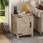 Lot de 2 tables de chevet de ferme avec station de recharge, table de nuit rustique avec porte de grange et étagère réglable, petite table d'appoint pour chambre et salon.