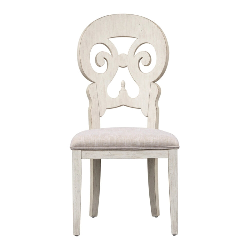 Ensemble de salle à manger avec table à tréteaux 6 pièces "Farmhouse Reimagined" blanc antique et châtaigne