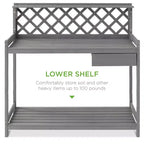 Table de rempotage de jardin en bois d'extérieur Best Choice Products, plan de travail avec tiroir de rangement et étagère ouverte
