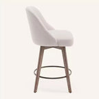 Lot de 4 tabourets de bar pivotants à hauteur de comptoir Bekrvio 26 po avec dossiers et pieds en bois, tabourets de bar rembourrés en tissu lin/similicuir pour îlot de cuisine