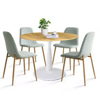 Ensemble de salle à manger rond 5 pièces, table piédestal 37" avec plateau aspect bois et chaises courbées rembourrées, style moderne-Panipeachy