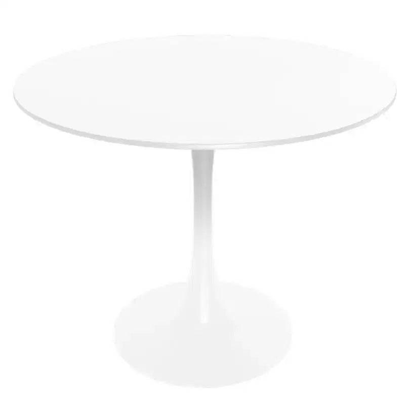 LeisureMod Bristol Ensemble de Salle à Manger 5 Pièces Table à Manger Ronde, 4 Chaises de Salle à Manger en Plastique Pieds Blancs