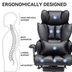 Efomao Chaise de Bureau Ergonomique 400 lbs, Grande Chaise d'Ordinateur en Cuir PU pour Personnes de Grande Taille, Fauteuil de Direction avec Repose-Pieds et Soutien Lombaire