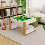 Table d'activités 2-en-1 pour enfants avec 7 compartiments de rangement - Table de blocs de construction LEGO compatible et tableau blanc, blanc et vert