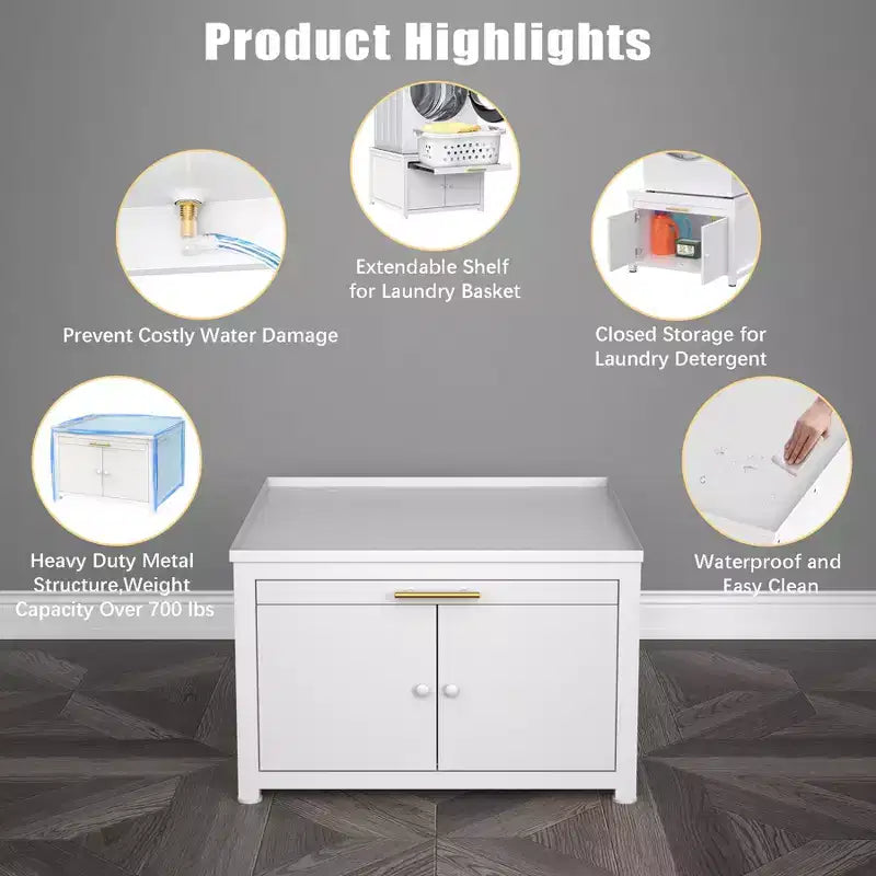 Socle pour laveuse et sécheuse en métal robuste noir/blanc – Unité simple, anti-vibration