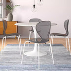 LeisureMod Bristol Ensemble de Salle à Manger 5 Pièces Table à Manger Ronde, 4 Chaises de Salle à Manger en Plastique Pieds Blancs