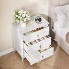 2 tables de chevet cannelées en bois, commode à 3 tiroirs de 69,85 cm de large, tables de nuit modernes, commode de chambre à coucher, salon