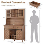 Meuble de bar de ferme 72 po avec porte coulissante de style grange Grand buffet de cuisine avec huche, station de recharge, 2 tiroirs et 8 étagères de rangement Café